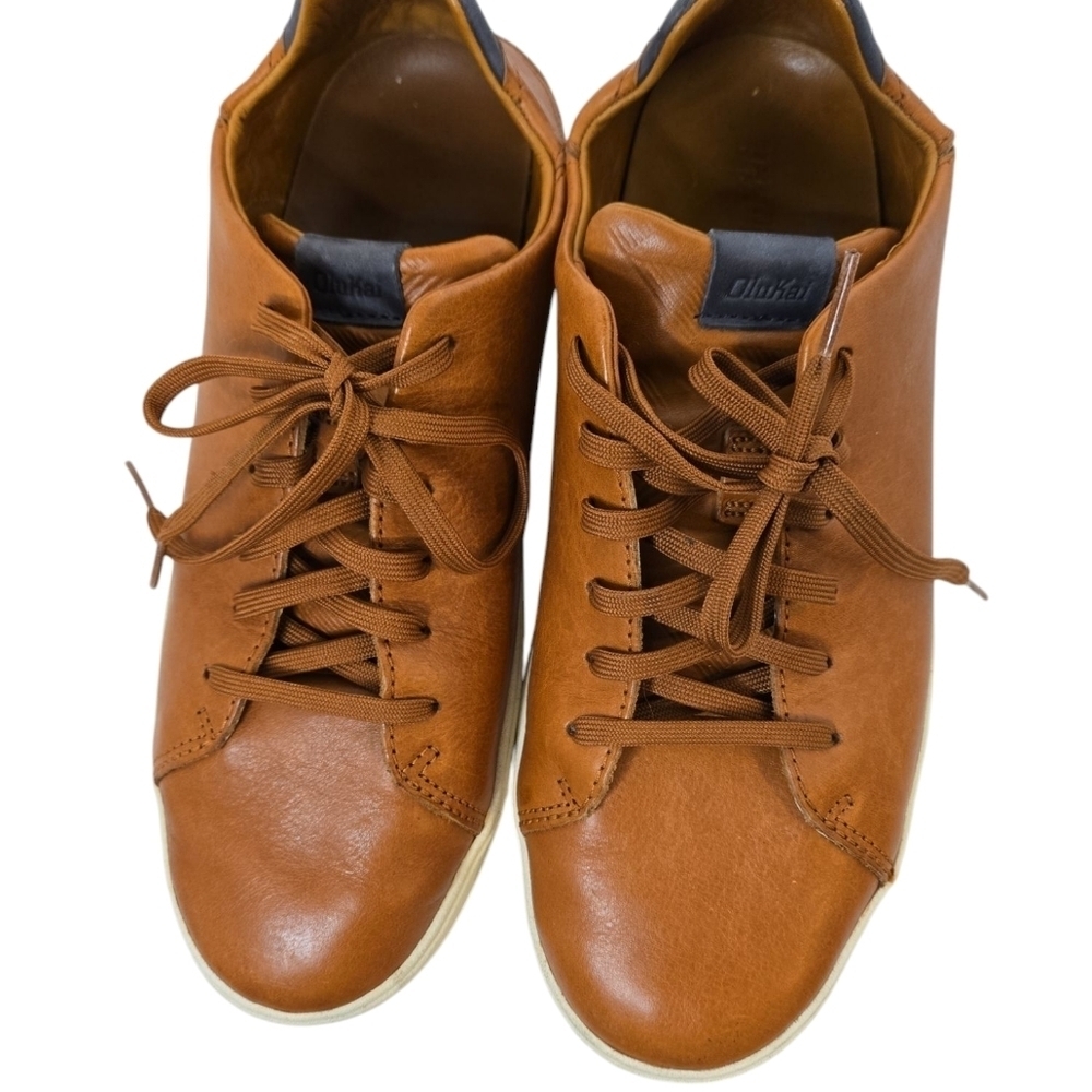 OluKai Men's Lae'ahi Lī 'Ili Leather Lace Up Sneakers- Fox Tan Brown - 9 M - Picture 5 of 9